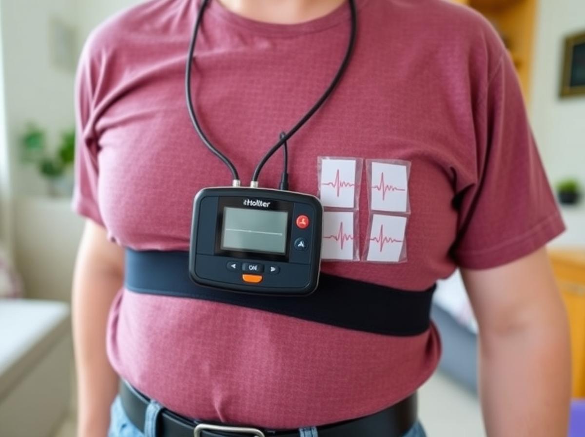 Patient wearing a 24-hour Holter monitor