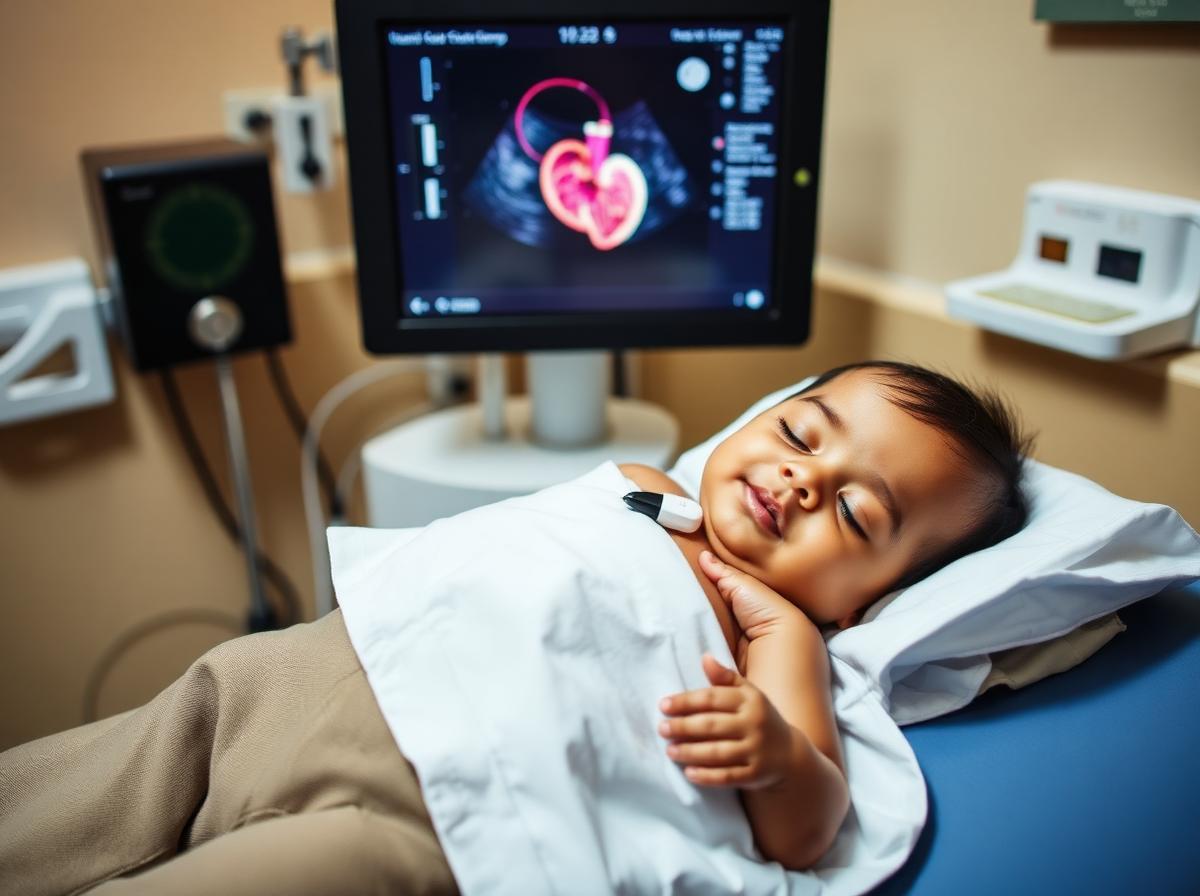 Paediatric echocardiogram in a hospital exam room