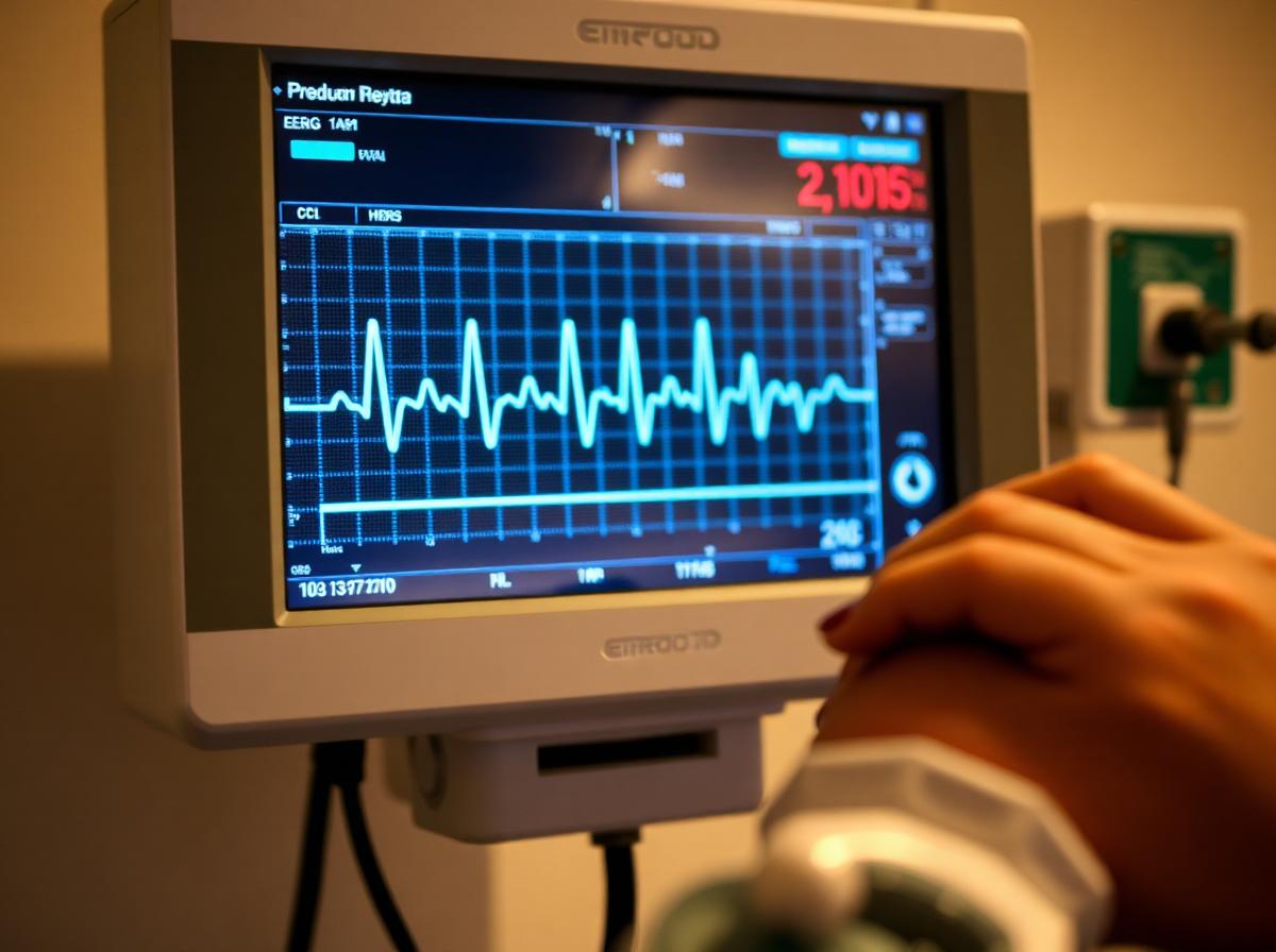 ECG monitor showing active cardiac trace