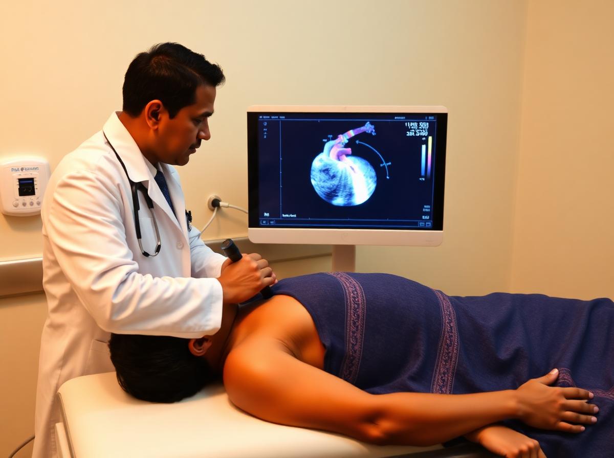 Cardiologist performing an echocardiogram