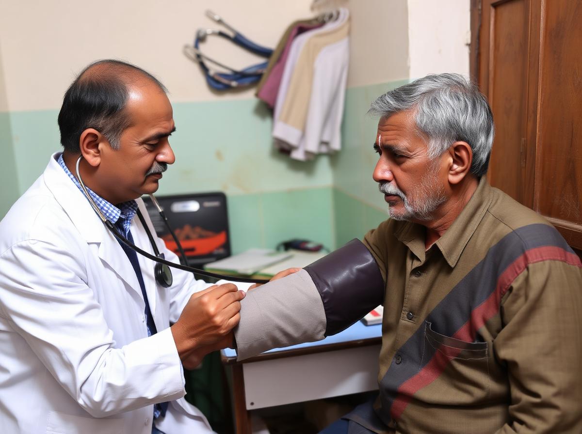 Doctor measuring blood pressure of an elderly patient