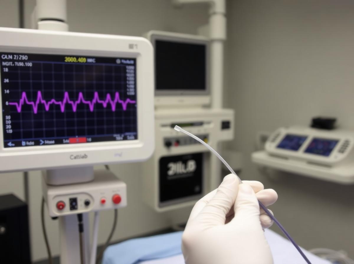 Cathlab monitor showing pulmonary artery pressure