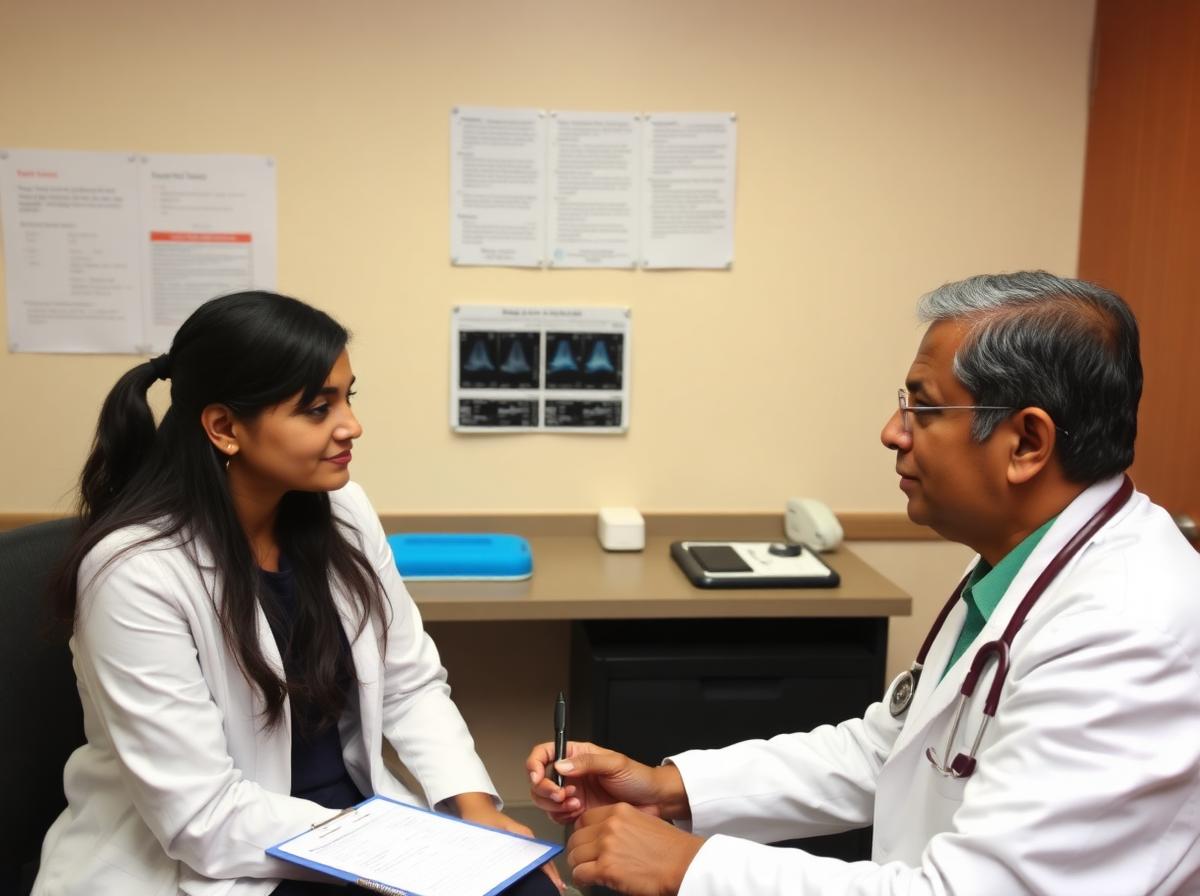 Cardiologist counselling a PAH patient in clinic