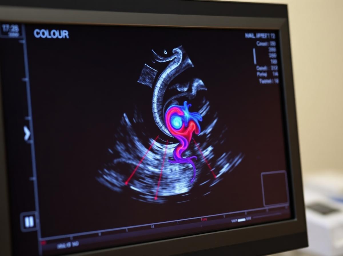 Colour Doppler echo of a leaking heart valve