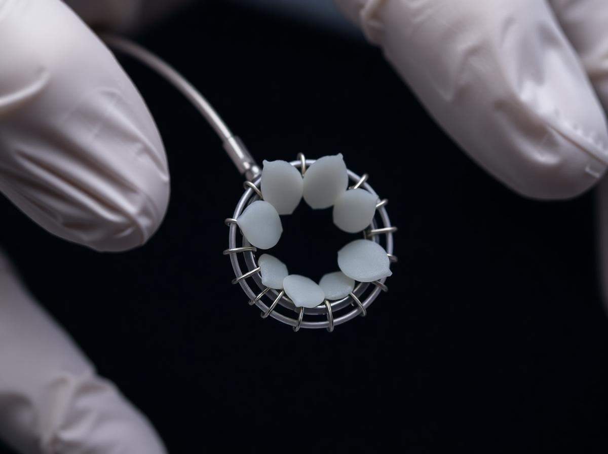 TAVI transcatheter aortic valve in gloved hands