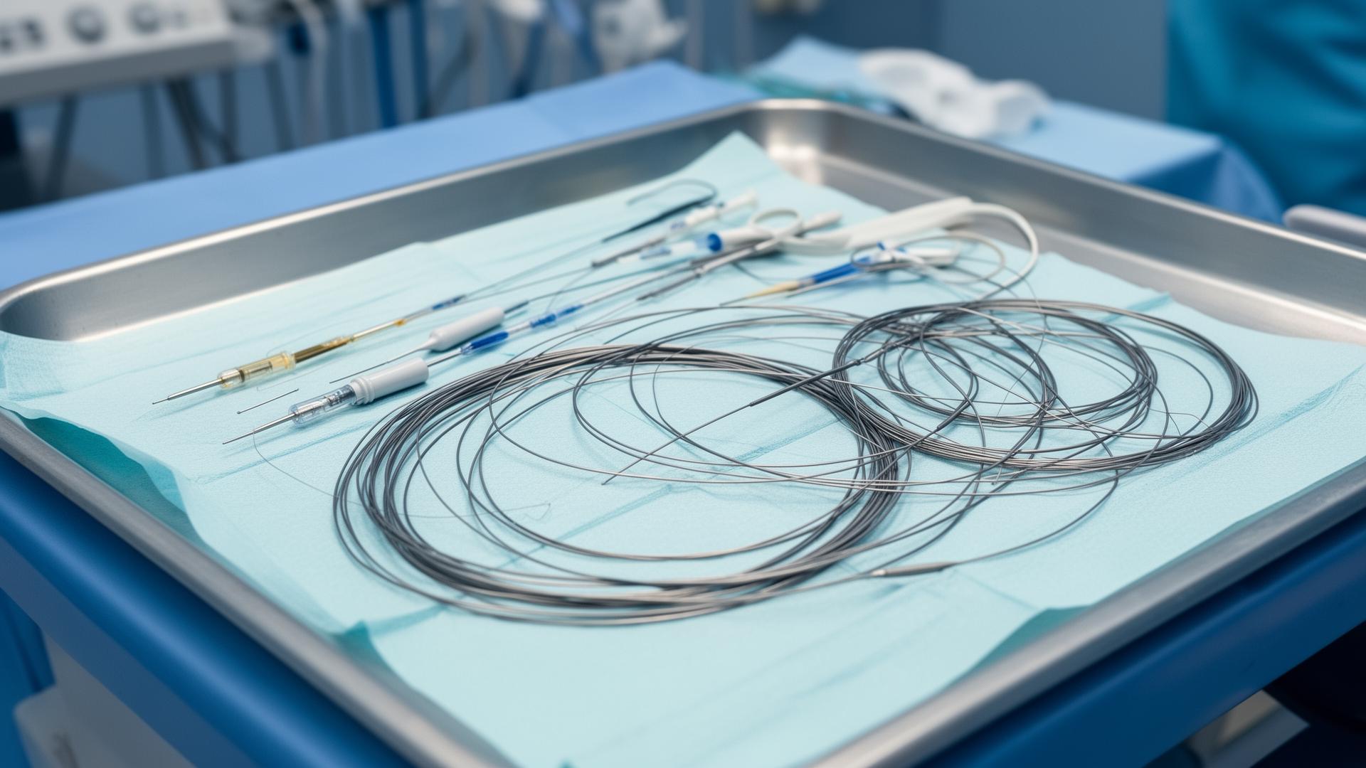 Specialised CTO guidewires and microcatheters on sterile tray