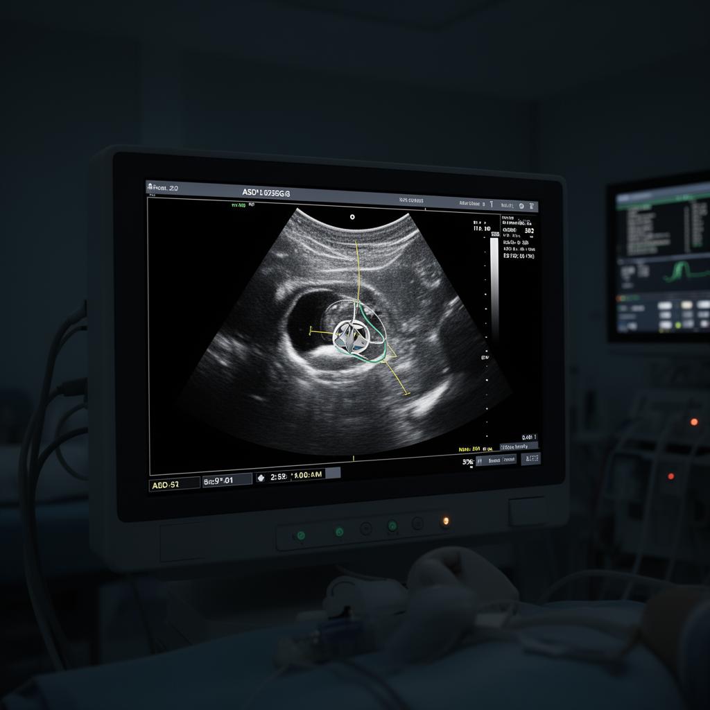 3D echo monitor showing ASD closure device deployment