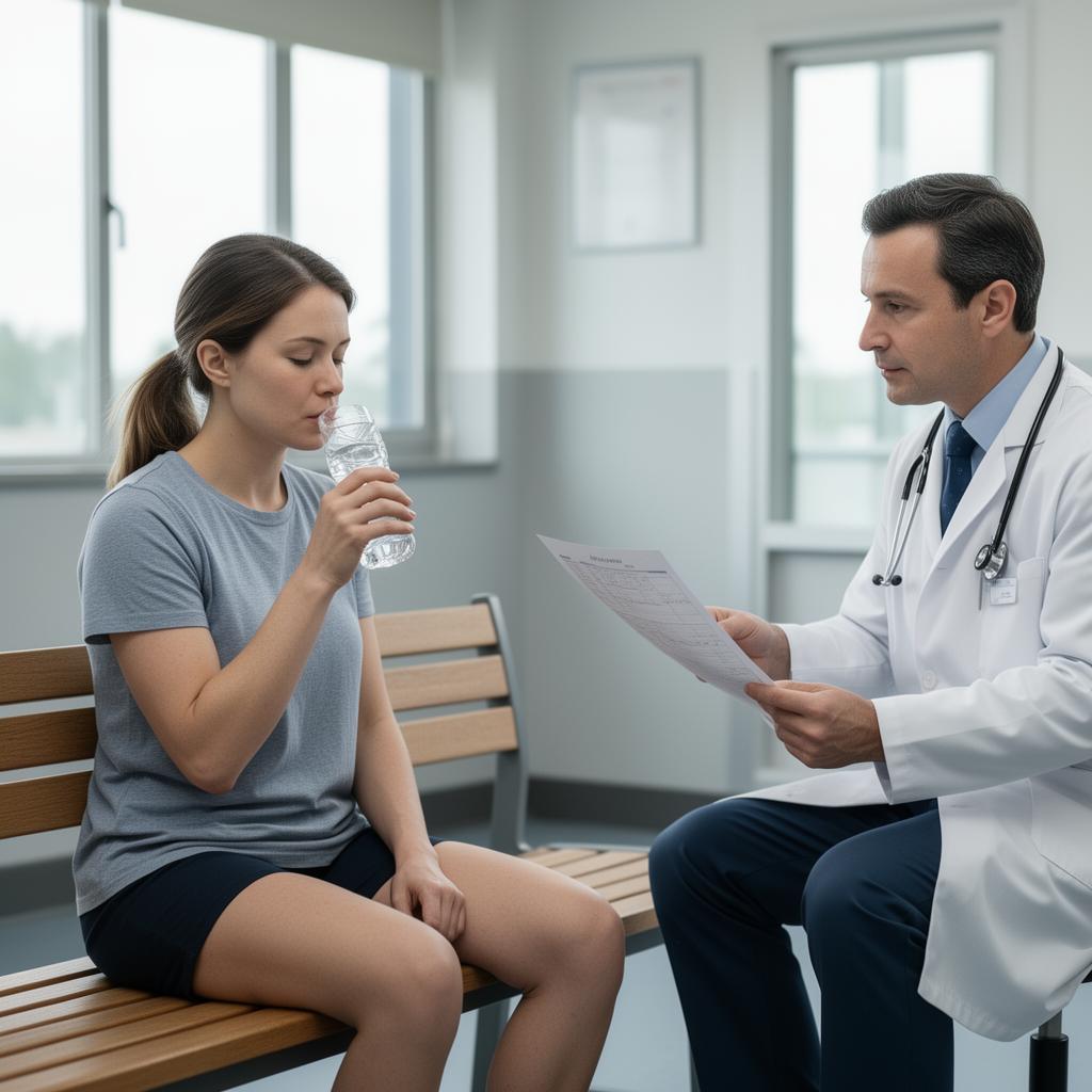 Patient discussing stress test report with cardiologist after the test