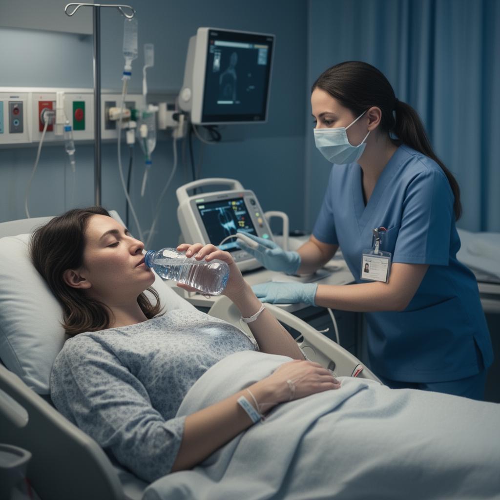 Patient sipping water in recovery bay after TEE
